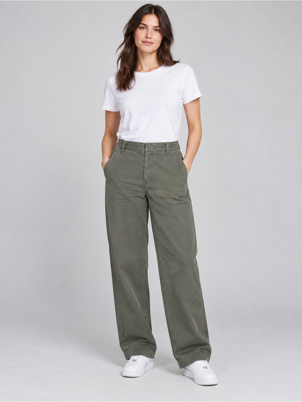 Gap Green Loose Khaki Wide Leg Chino Pants Women Size 8